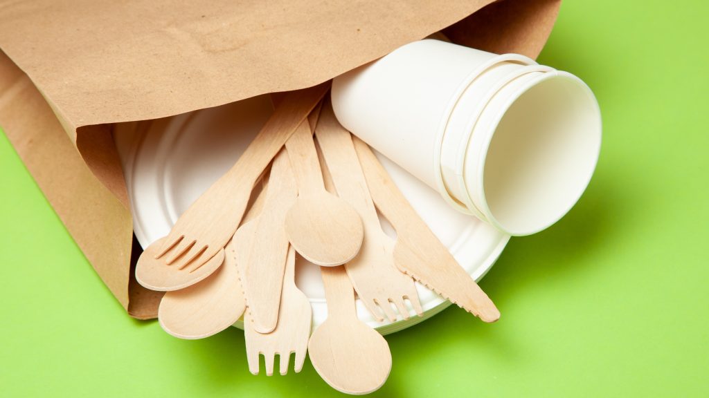 Eco-friendly,Disposable,Utensils,Made,Of,Bamboo,Wood,And,Paper,On