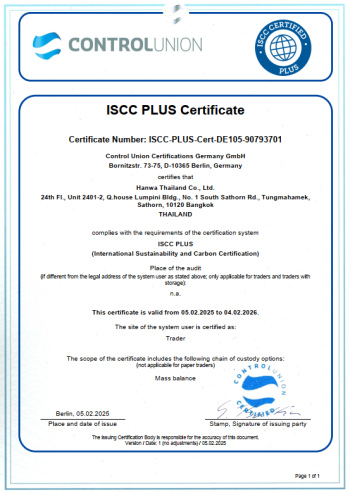 ISCC Certificate – Hanwa Thailand